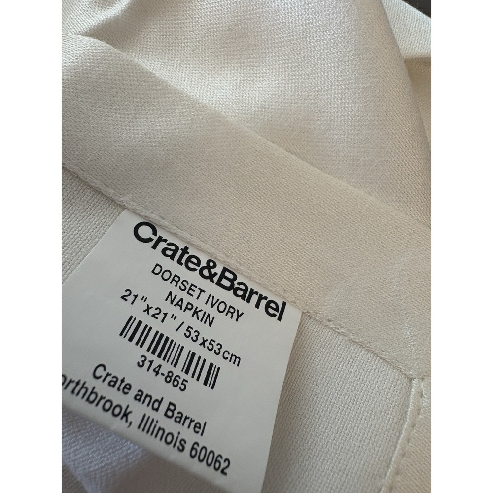 6‎ Crate & Barrel Dorset Ivory Napkins All Cotton rayon blend 21x21 NOS